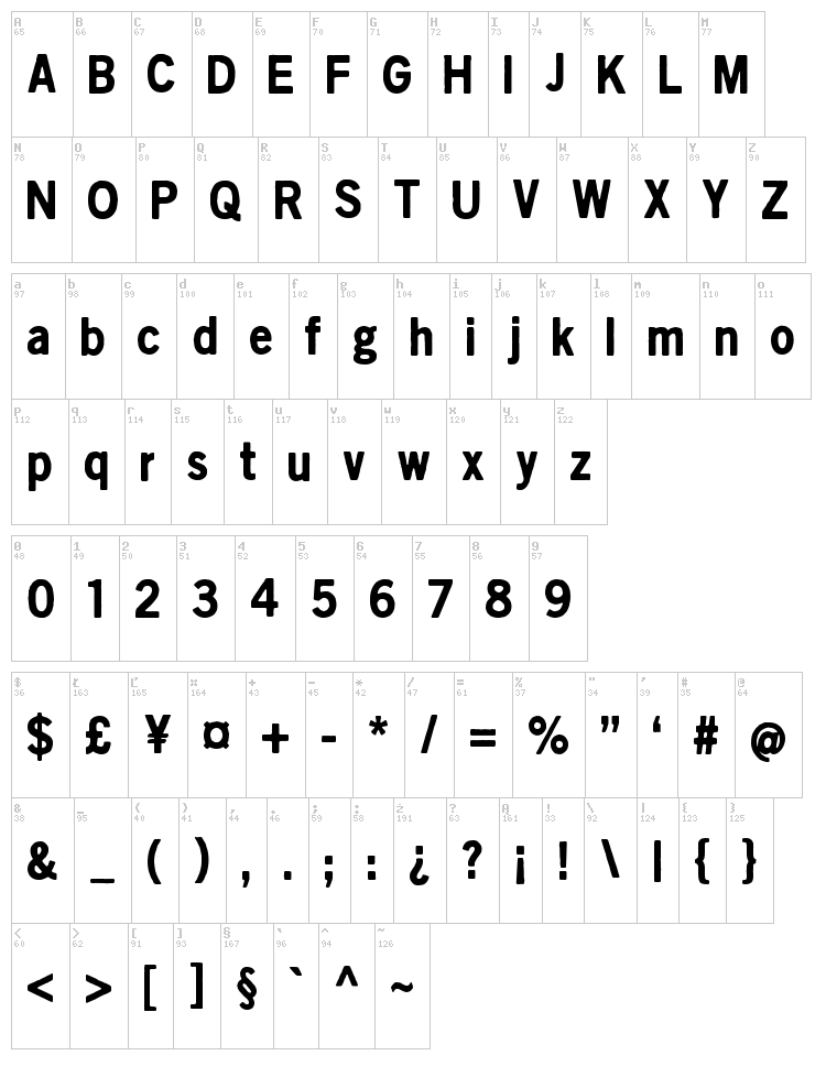 Scratch X font map